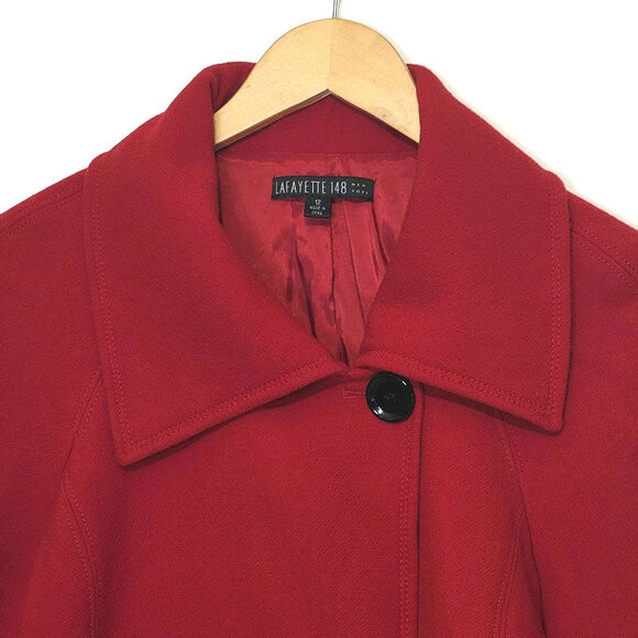Lafayette 148 New York Red Swing Coat Virgin Wool 3/4 Sleeve Short Size 12 - Picture 3 of 16
